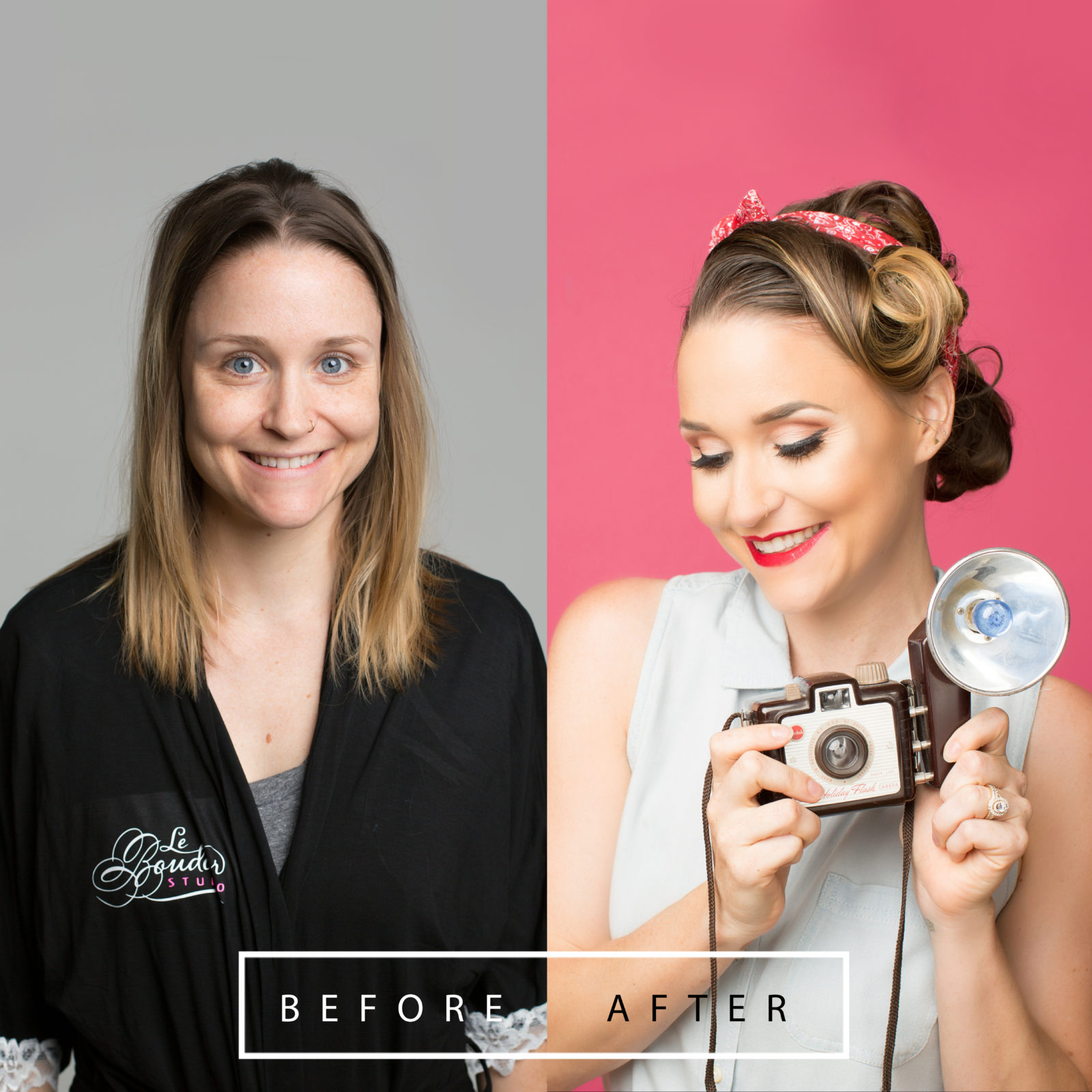 Before & after pinup makeup in Scottsdale.