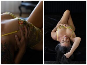 woman in yellow boudoir bodysuit